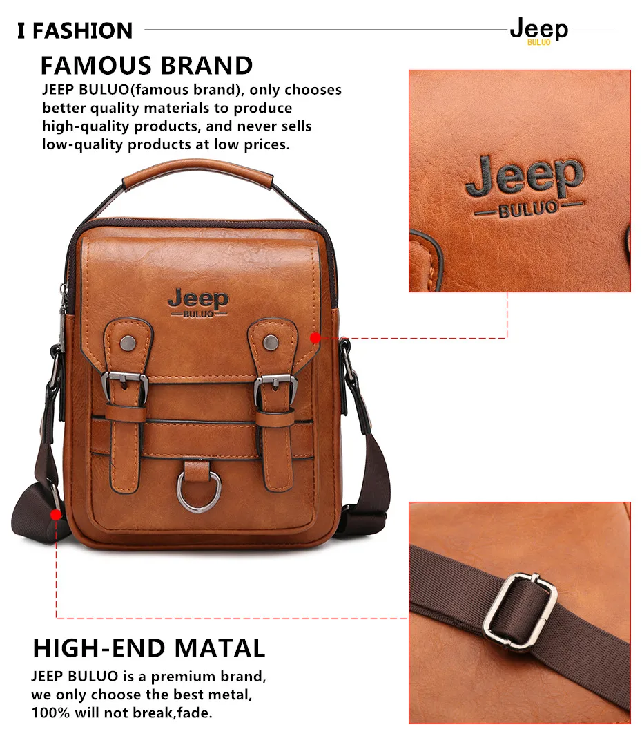 JEEP Brand men bags High quality Leather brown black Business Leisure Shoulder Messnger bags for 7.9 inches iPad male handbags