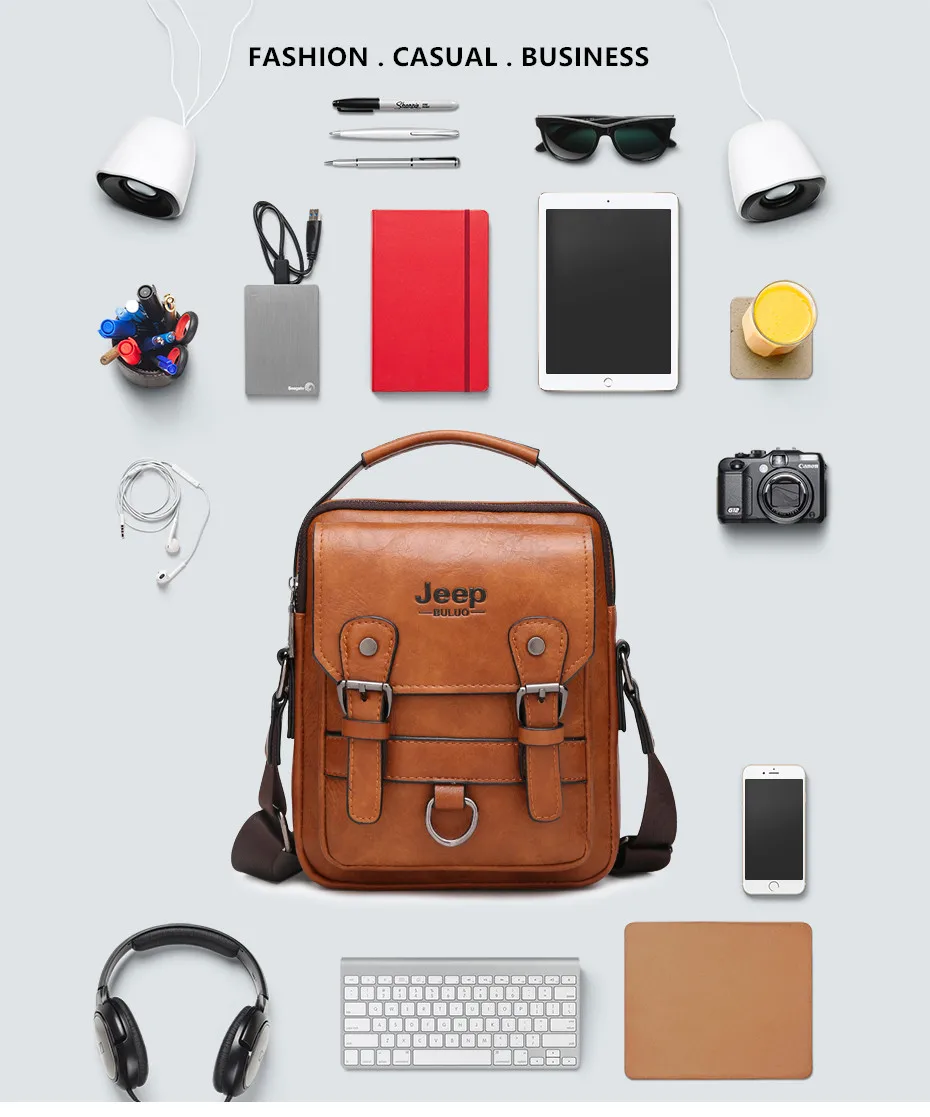 JEEP Brand men bags High quality Leather brown black Business Leisure Shoulder Messnger bags for 7.9 inches iPad male handbags