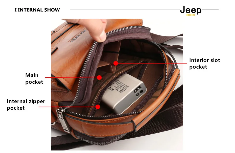 JEEP Brand men bags High quality Leather brown black Business Leisure Shoulder Messnger bags for 7.9 inches iPad male handbags