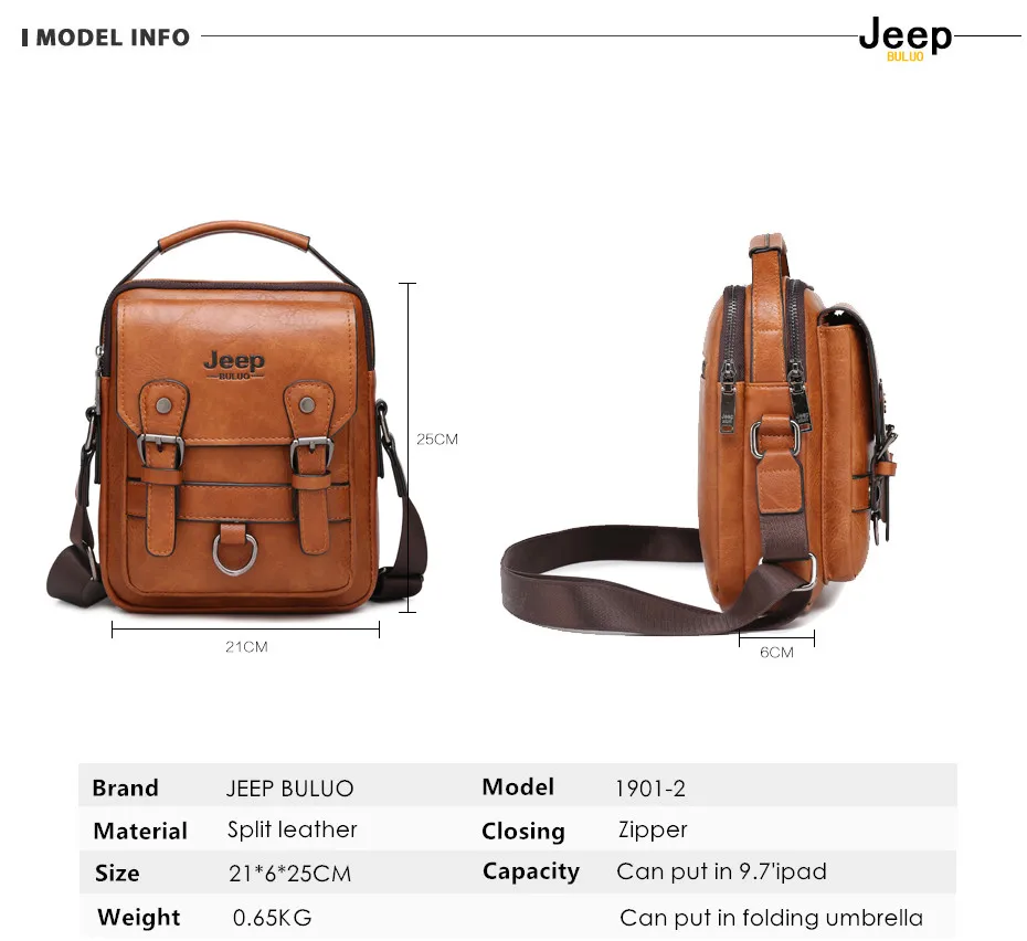 JEEP Brand men bags High quality Leather brown black Business Leisure Shoulder Messnger bags for 7.9 inches iPad male handbags