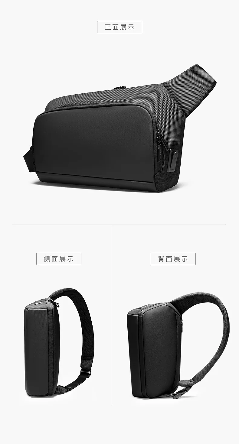 Premium Black Waterproof CrossBag Personality Fashion Men Magnetic Messenger Bag Lightweight Minimalist Sling Shoulder Bag