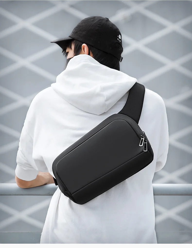 Premium Black Waterproof CrossBag Personality Fashion Men Magnetic Messenger Bag Lightweight Minimalist Sling Shoulder Bag