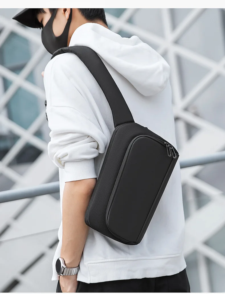 Premium Black Waterproof CrossBag Personality Fashion Men Magnetic Messenger Bag Lightweight Minimalist Sling Shoulder Bag