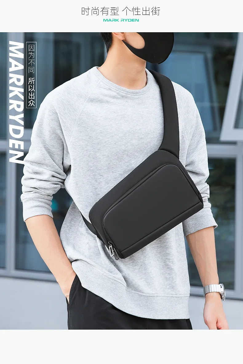 Premium Black Waterproof CrossBag Personality Fashion Men Magnetic Messenger Bag Lightweight Minimalist Sling Shoulder Bag