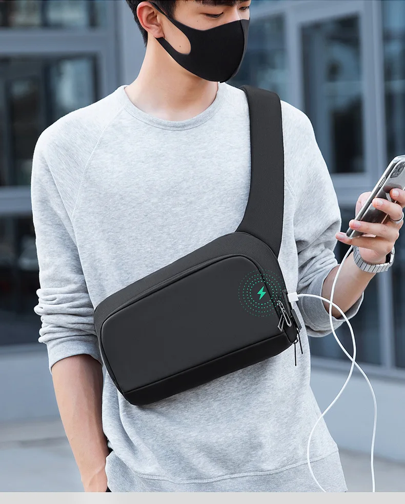 Premium Black Waterproof CrossBag Personality Fashion Men Magnetic Messenger Bag Lightweight Minimalist Sling Shoulder Bag