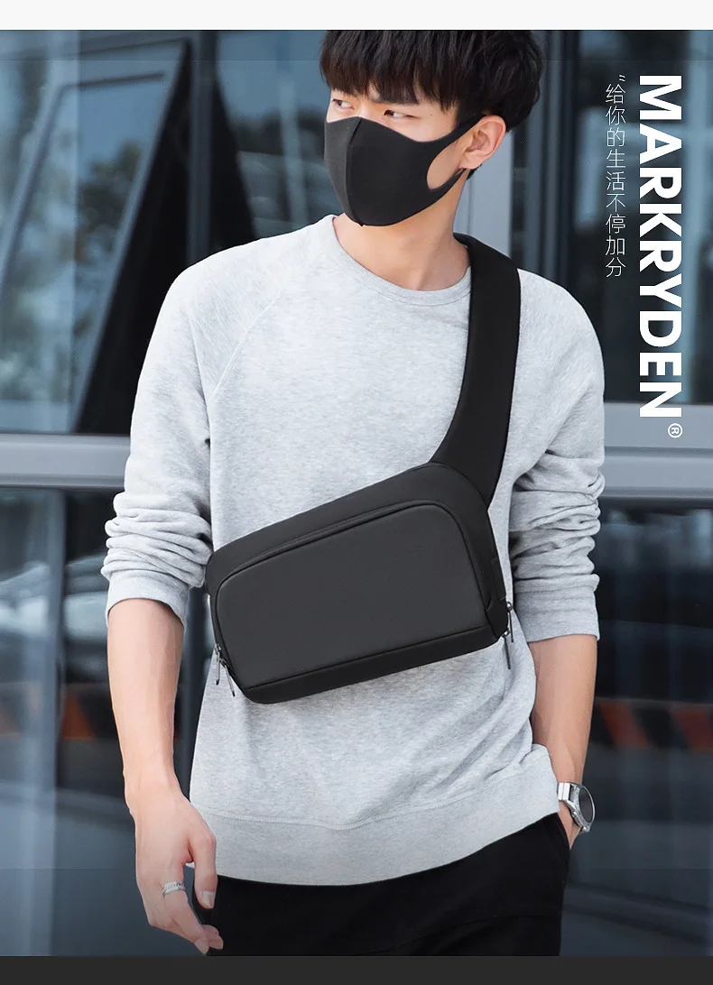 Premium Black Waterproof CrossBag Personality Fashion Men Magnetic Messenger Bag Lightweight Minimalist Sling Shoulder Bag