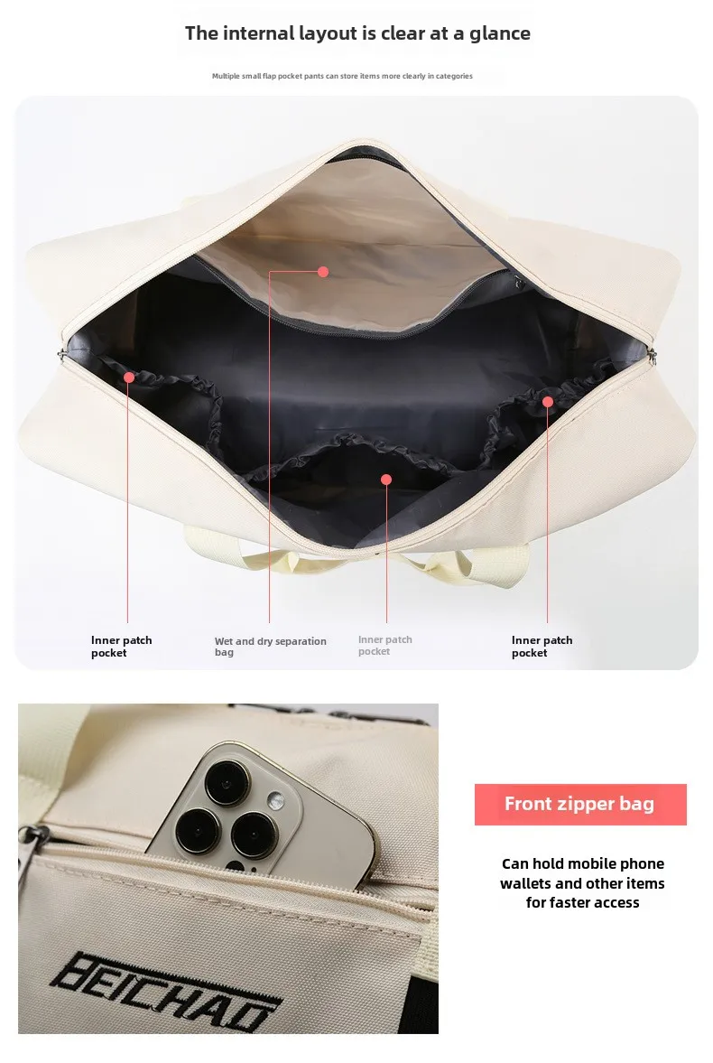 Expandable Travel Duffle Bag for Women, Sports Handbag, Fitness Bag, Large Capacity, One Shoulder Weekend Overnight Bag