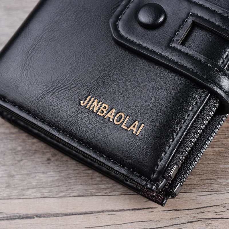 Men Wallets Short PU Leather Double Zipper Hasp Men Purses Card Holder Coin Pocket Vintage High Quality Brand Men Wallets