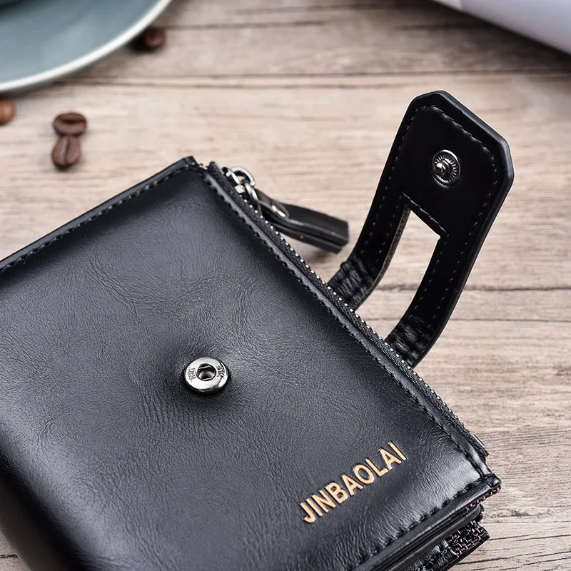 Men Wallets Short PU Leather Double Zipper Hasp Men Purses Card Holder Coin Pocket Vintage High Quality Brand Men Wallets