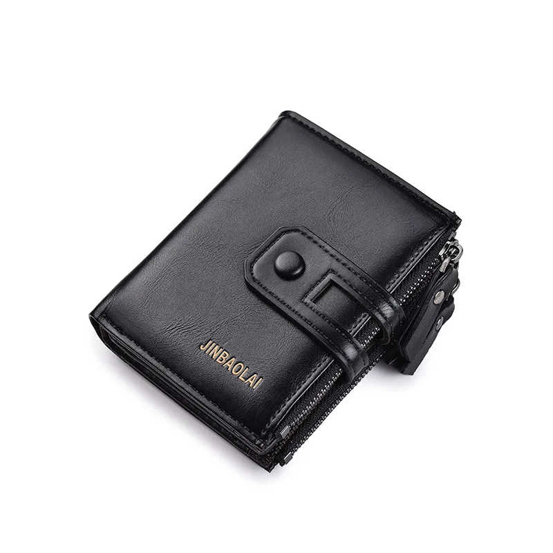 Men Wallets Short PU Leather Double Zipper Hasp Men Purses Card Holder Coin Pocket Vintage High Quality Brand Men Wallets