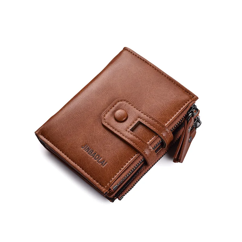 Men Wallets Short PU Leather Double Zipper Hasp Men Purses Card Holder Coin Pocket Vintage High Quality Brand Men Wallets