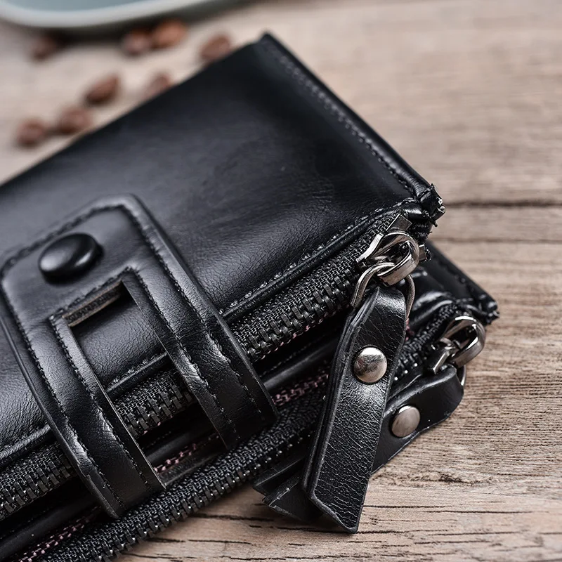 Men Wallets Short PU Leather Double Zipper Hasp Men Purses Card Holder Coin Pocket Vintage High Quality Brand Men Wallets