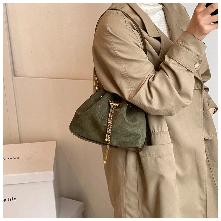2026 Soft Commuting Crossbody Bags Faux Suede Sewing Hot Sale Bags for WomenThread Solid Color String Women's Handbags