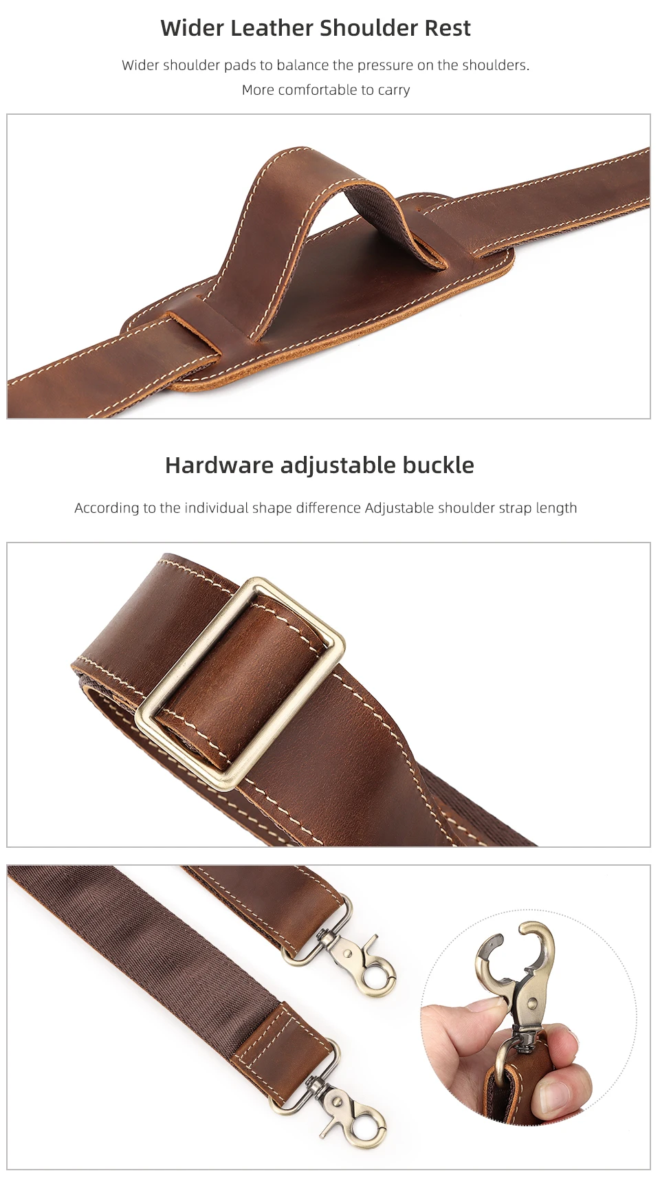 127cm Long Adjustable Genuine Leather Bag Strap for Crossbody Solid Color Messenger Shoulder Bag Strap Replacement Accessorie