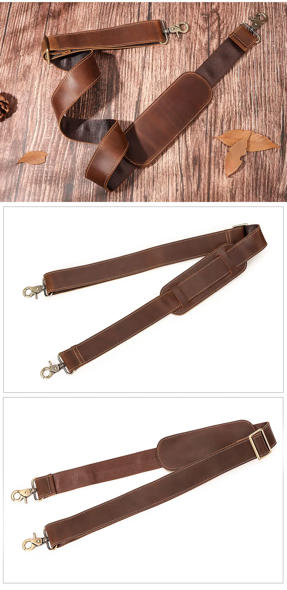 127cm Long Adjustable Genuine Leather Bag Strap for Crossbody Solid Color Messenger Shoulder Bag Strap Replacement Accessorie
