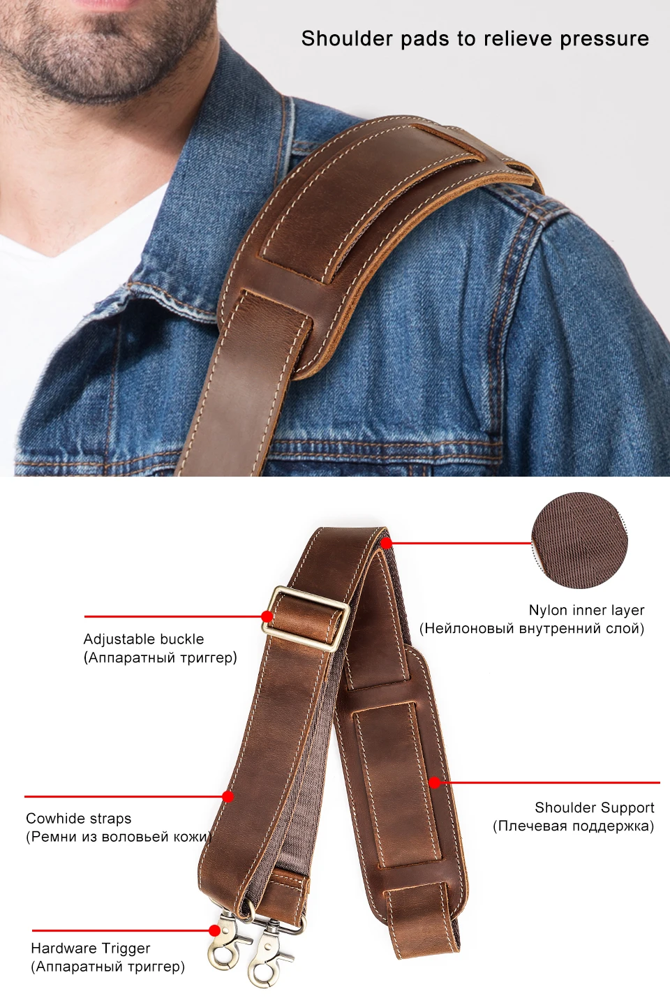 127cm Long Adjustable Genuine Leather Bag Strap for Crossbody Solid Color Messenger Shoulder Bag Strap Replacement Accessorie