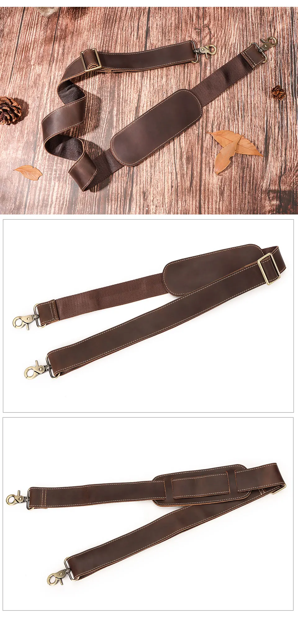 127cm Long Adjustable Genuine Leather Bag Strap for Crossbody Solid Color Messenger Shoulder Bag Strap Replacement Accessorie