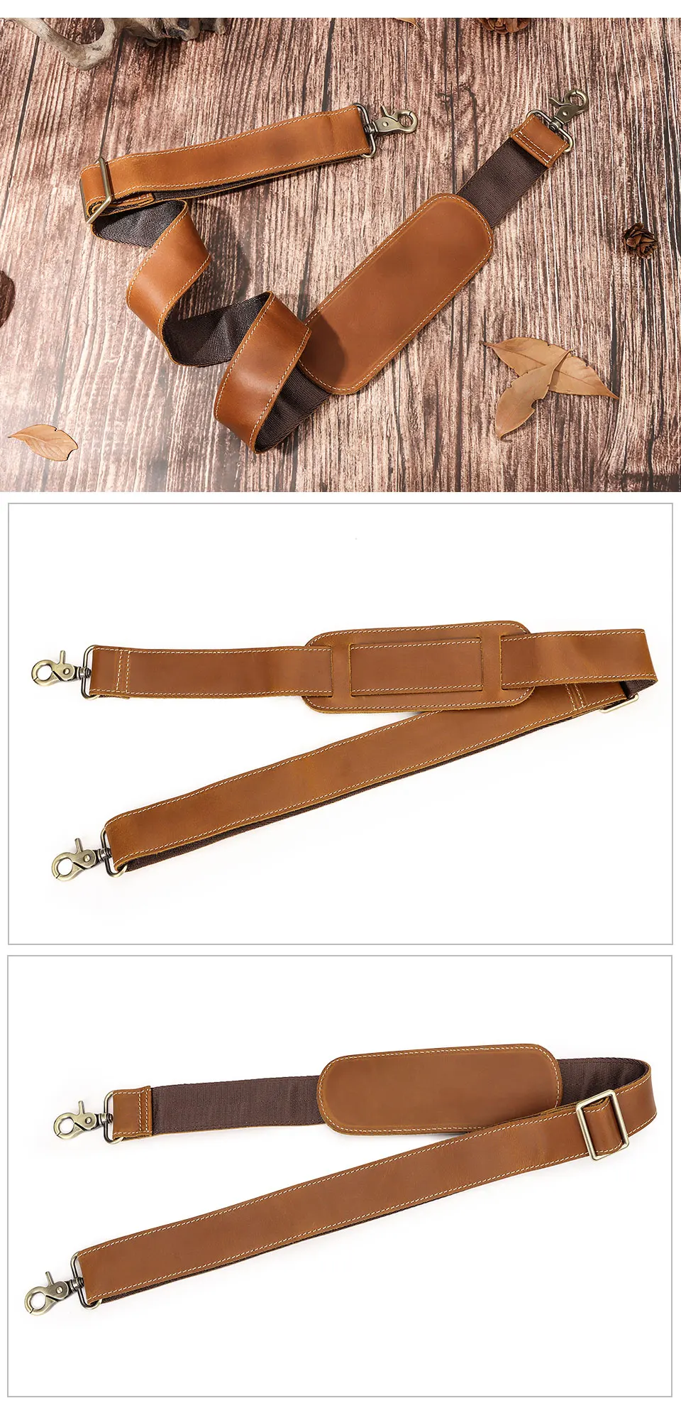 127cm Long Adjustable Genuine Leather Bag Strap for Crossbody Solid Color Messenger Shoulder Bag Strap Replacement Accessorie