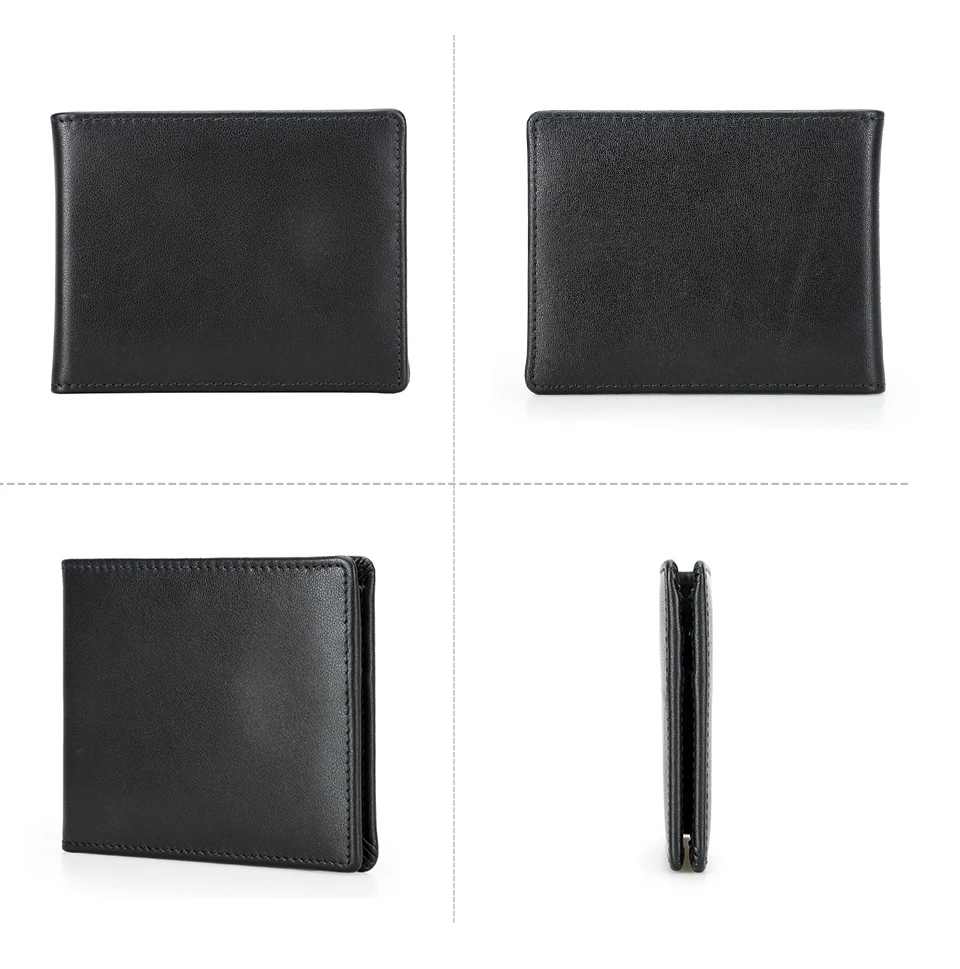 CONTACT'S Genuine Leather Men Wallet Samll Bifold Design Casual Thin Slim Wallets Card Holder Vintage Male Purse Money Clip