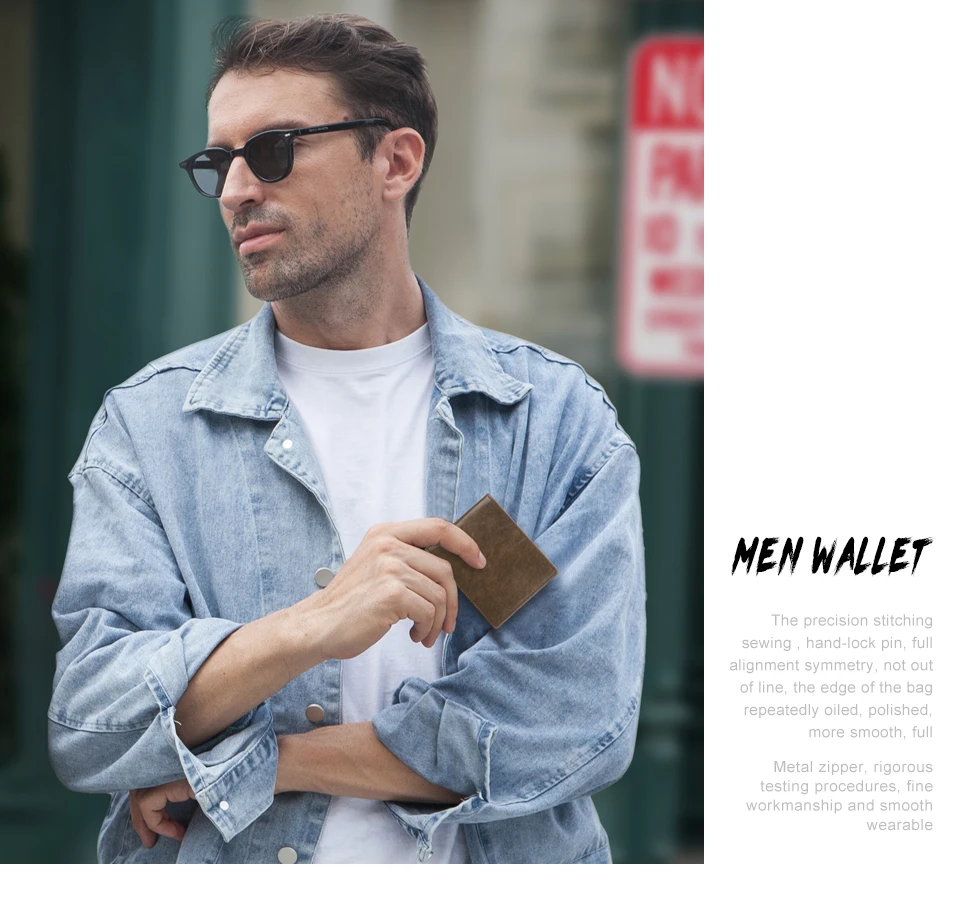 CONTACT'S Genuine Leather Men Wallet Samll Bifold Design Casual Thin Slim Wallets Card Holder Vintage Male Purse Money Clip