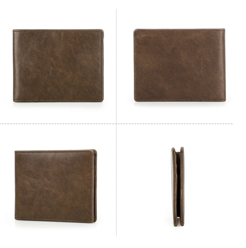 CONTACT'S Genuine Leather Men Wallet Samll Bifold Design Casual Thin Slim Wallets Card Holder Vintage Male Purse Money Clip