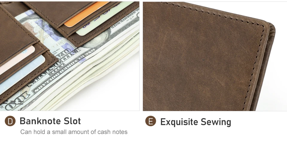 CONTACT'S Genuine Leather Men Wallet Samll Bifold Design Casual Thin Slim Wallets Card Holder Vintage Male Purse Money Clip