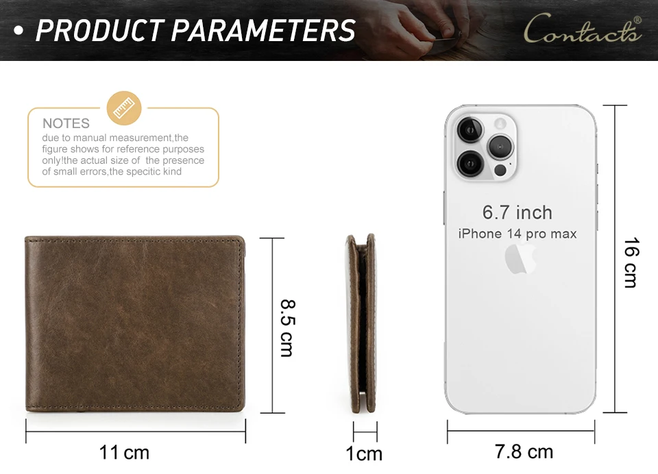 CONTACT'S Genuine Leather Men Wallet Samll Bifold Design Casual Thin Slim Wallets Card Holder Vintage Male Purse Money Clip