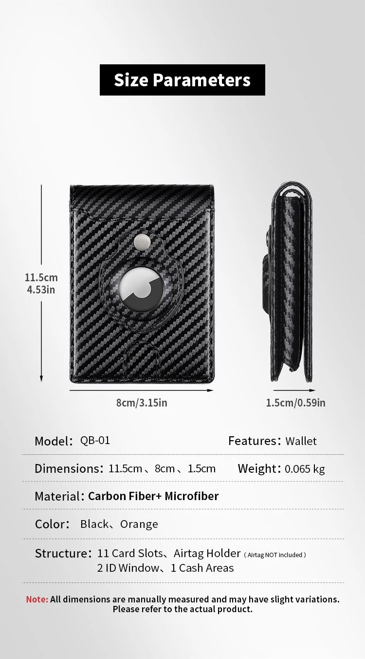 GERUOLA Men'S Ultra-Thin Wallet with Apple Airtag Holder - RFID Blocking, Carbon Fiber Texture, Minimalist Design, Multiple Card