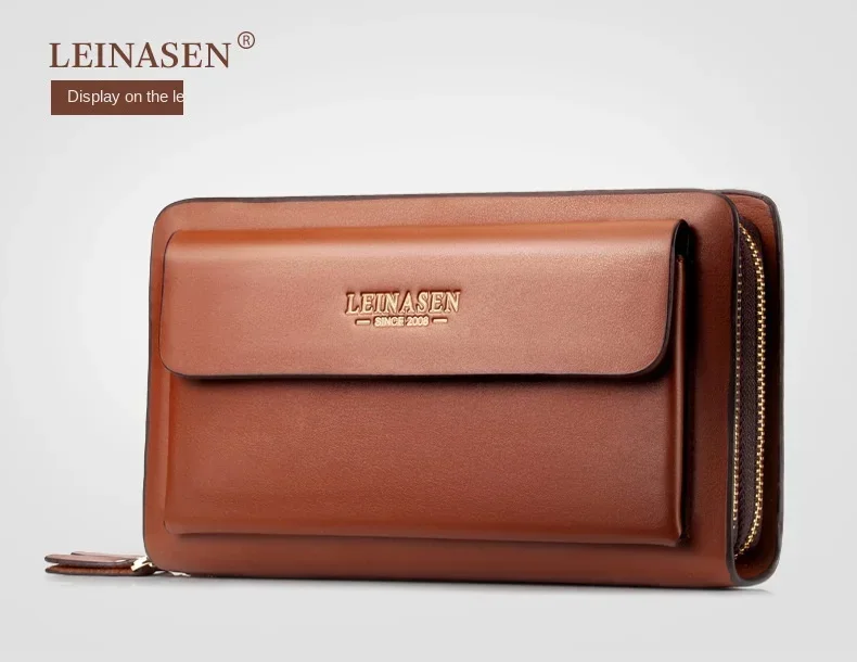 Luxury Men's Wallet with Double Zipper & Money Clip Large Capacity RFID Blocking Clutch Bag for Phone/Cards/Coins Purse for Men