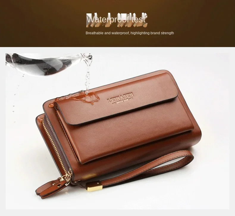 Luxury Men's Wallet with Double Zipper & Money Clip Large Capacity RFID Blocking Clutch Bag for Phone/Cards/Coins Purse for Men