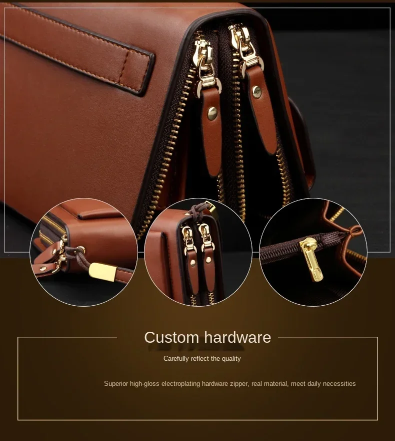 Luxury Men's Wallet with Double Zipper & Money Clip Large Capacity RFID Blocking Clutch Bag for Phone/Cards/Coins Purse for Men