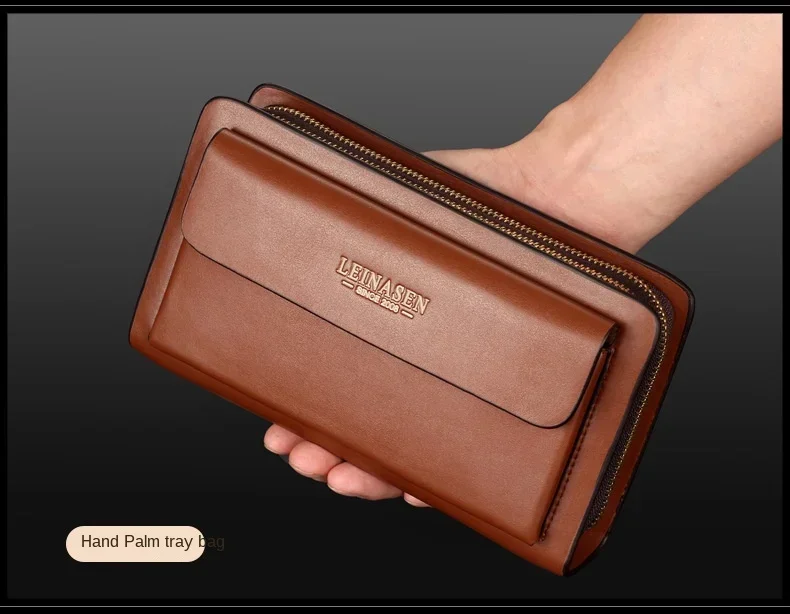 Luxury Men's Wallet with Double Zipper & Money Clip Large Capacity RFID Blocking Clutch Bag for Phone/Cards/Coins Purse for Men