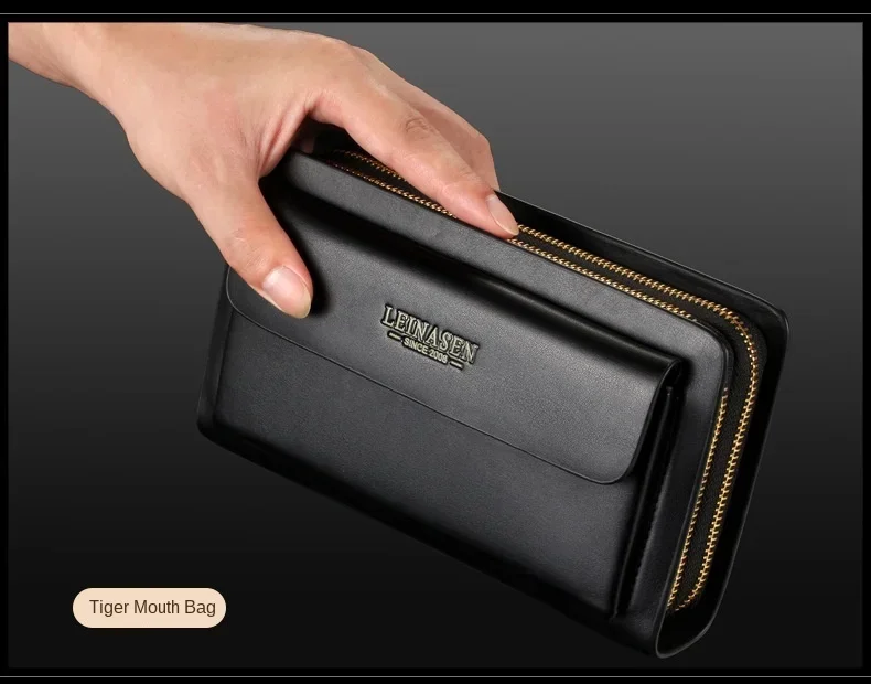 Luxury Men's Wallet with Double Zipper & Money Clip Large Capacity RFID Blocking Clutch Bag for Phone/Cards/Coins Purse for Men
