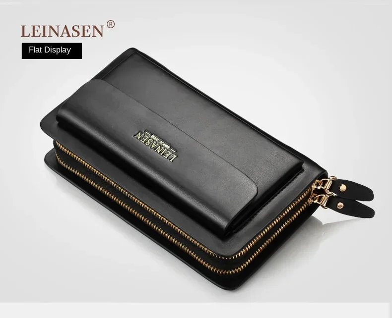 Luxury Men's Wallet with Double Zipper & Money Clip Large Capacity RFID Blocking Clutch Bag for Phone/Cards/Coins Purse for Men