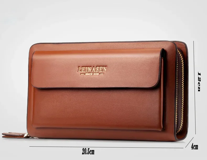 Luxury Men's Wallet with Double Zipper & Money Clip Large Capacity RFID Blocking Clutch Bag for Phone/Cards/Coins Purse for Men