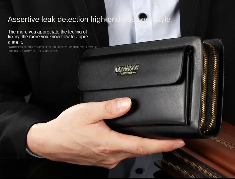 Luxury Men's Wallet with Double Zipper & Money Clip Large Capacity RFID Blocking Clutch Bag for Phone/Cards/Coins Purse for Men
