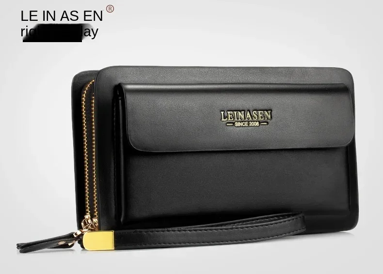 Luxury Men's Wallet with Double Zipper & Money Clip Large Capacity RFID Blocking Clutch Bag for Phone/Cards/Coins Purse for Men