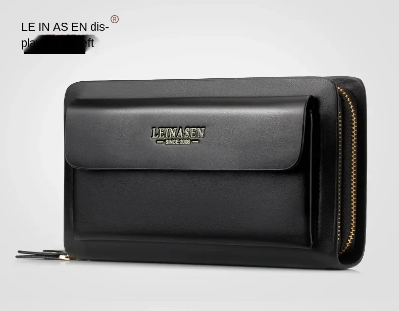 Luxury Men's Wallet with Double Zipper & Money Clip Large Capacity RFID Blocking Clutch Bag for Phone/Cards/Coins Purse for Men