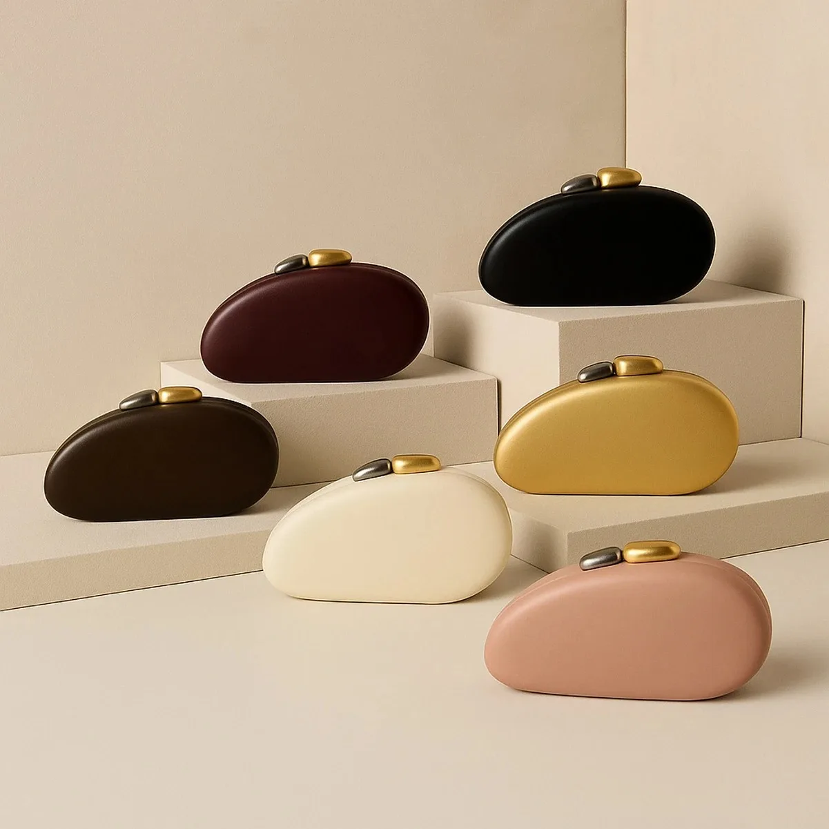 Designer Shell Shape Clutch Bag with Metallic Closure Chain Dinner Purse Women Evening Party Leather Shoulder Crossbody Handbags