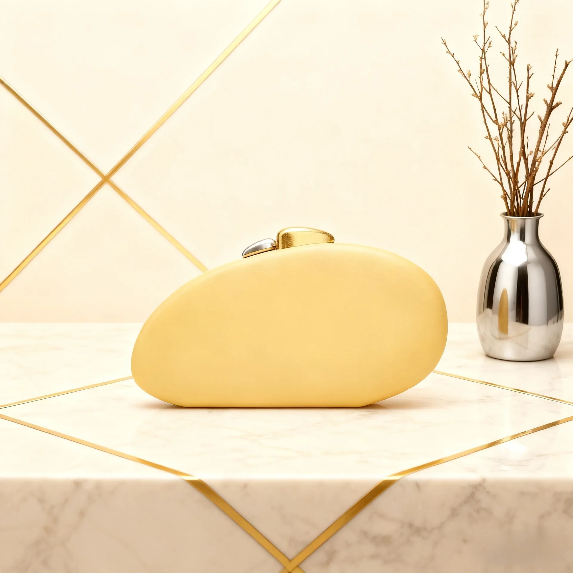 Designer Shell Shape Clutch Bag with Metallic Closure Chain Dinner Purse Women Evening Party Leather Shoulder Crossbody Handbags