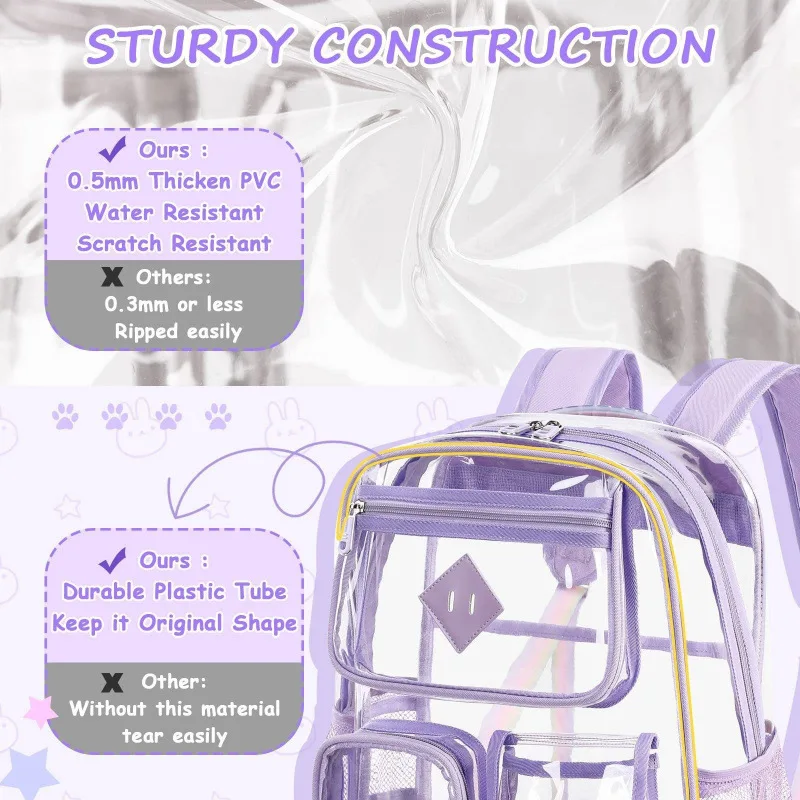 New transparent backpackPVCbackpack for outdoor fitness Waterproof Large capacity small middle and high school grade backpack