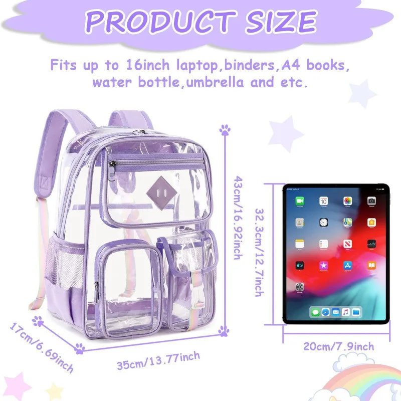 New transparent backpackPVCbackpack for outdoor fitness Waterproof Large capacity small middle and high school grade backpack