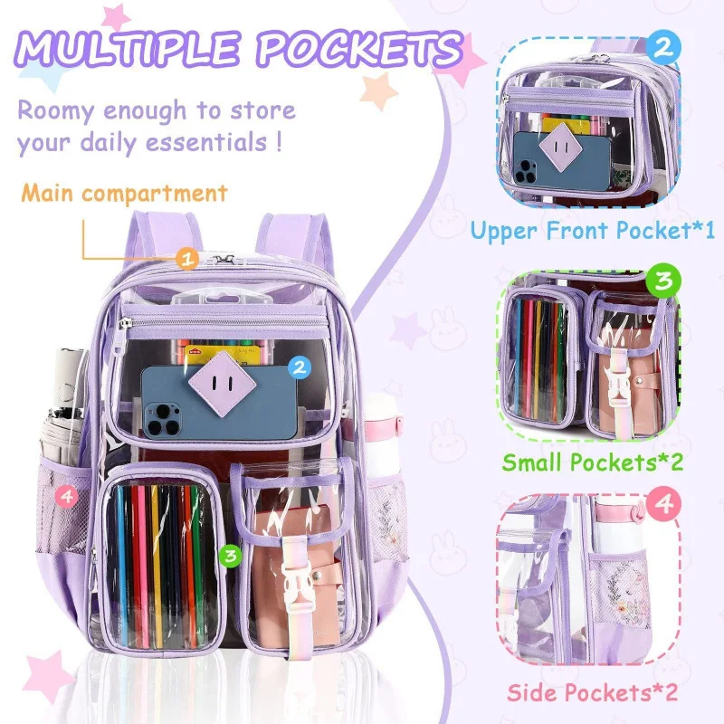 New transparent backpackPVCbackpack for outdoor fitness Waterproof Large capacity small middle and high school grade backpack