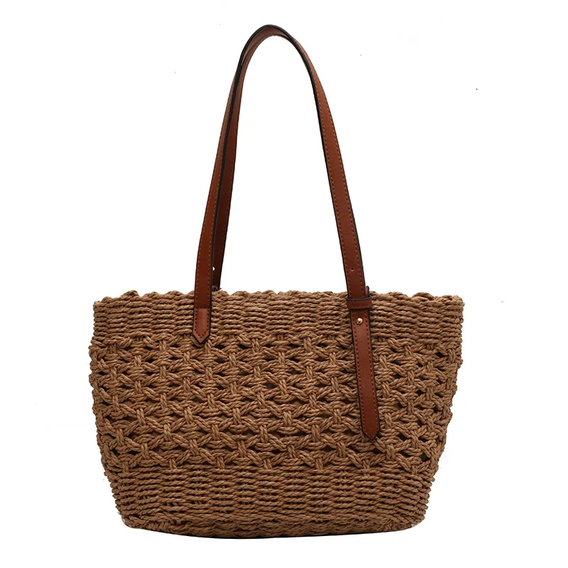 Designer Casual Rattan Wicker Tote Bag Large Capacity Woven Women's Summer Beach Straw Handbag Lady Travel Big Basket