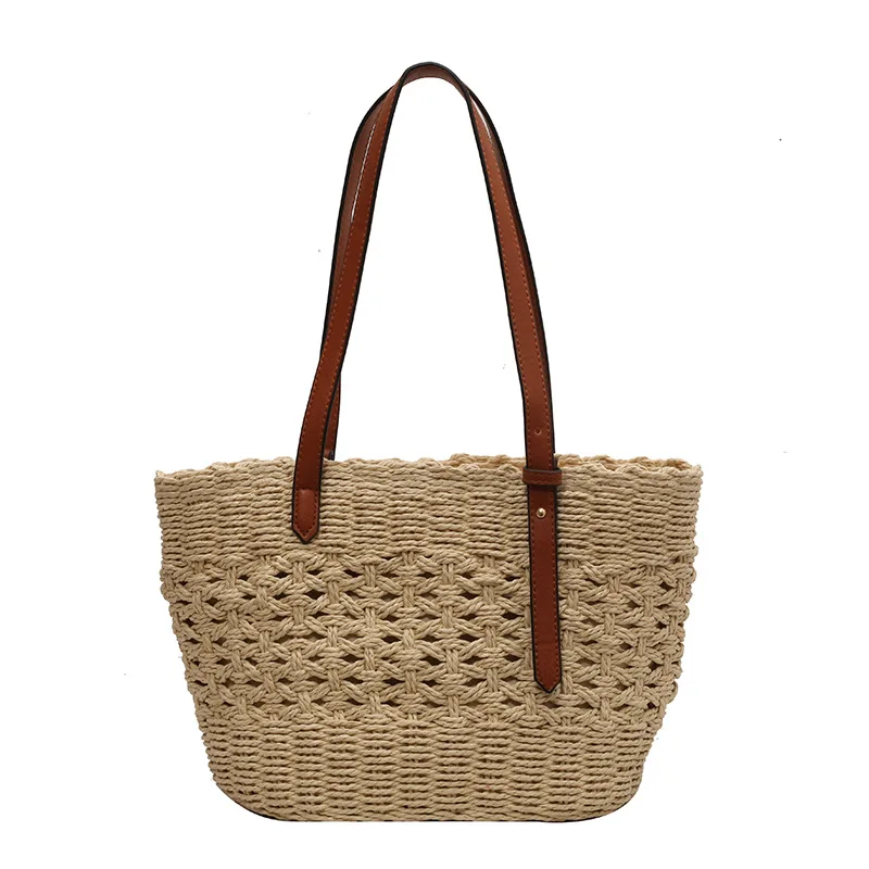 Designer Casual Rattan Wicker Tote Bag Large Capacity Woven Women's Summer Beach Straw Handbag Lady Travel Big Basket