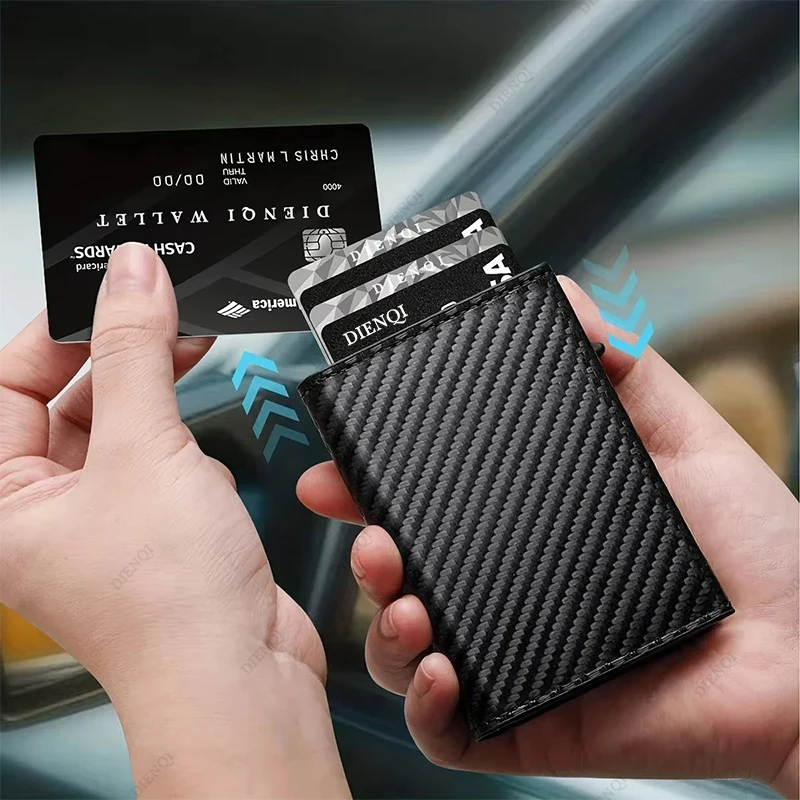 Rfid Wallet Credit Card Holder Luxury Business ID Holder Card Slim Pop Up Metal Minimalist Wallet Smart Money Bags with Zipper