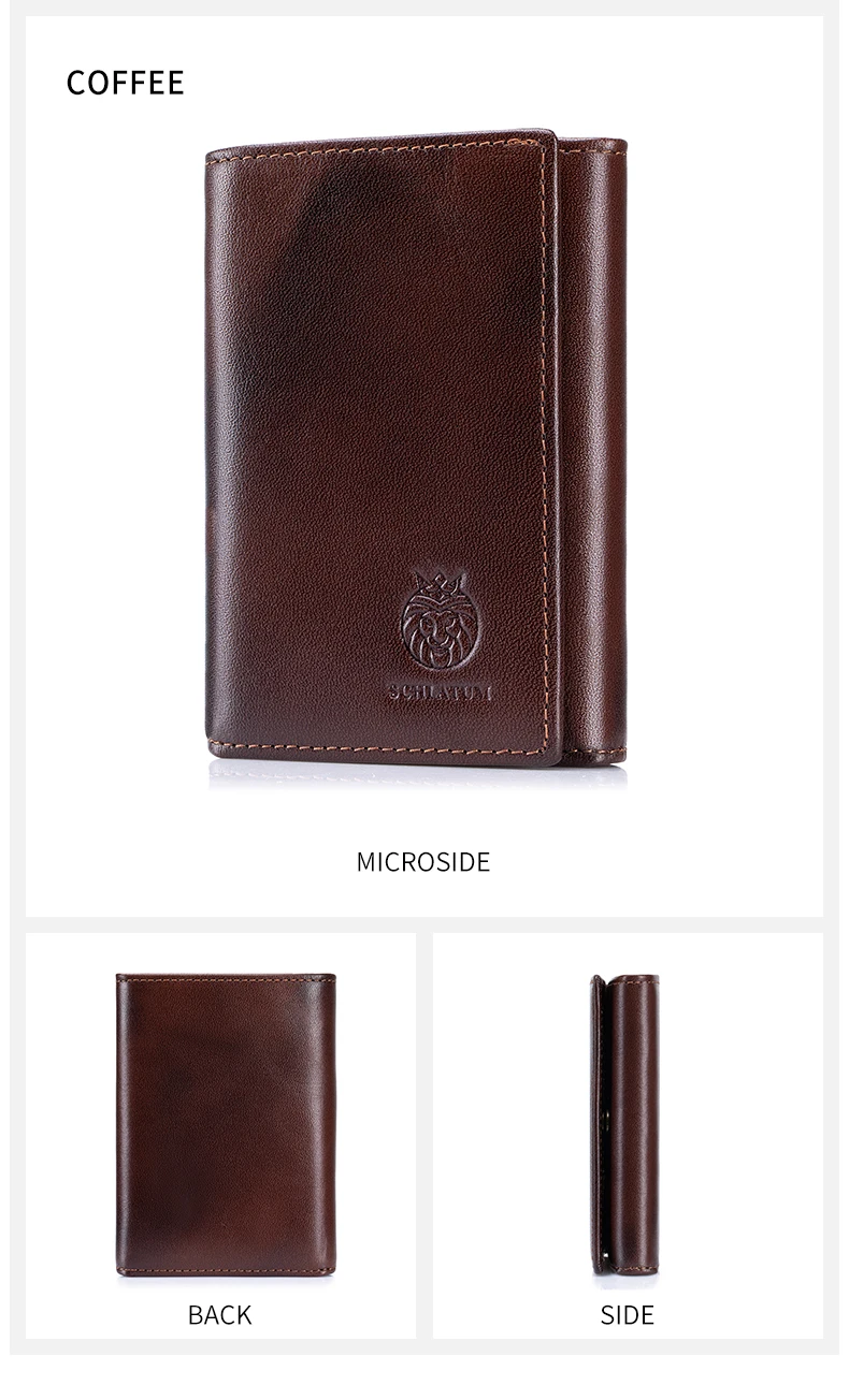 RFID Blocking Genuine Leather Wallet for Men Vintage Thin Trifold Credit Card Holder With ID Window Bill Compartment