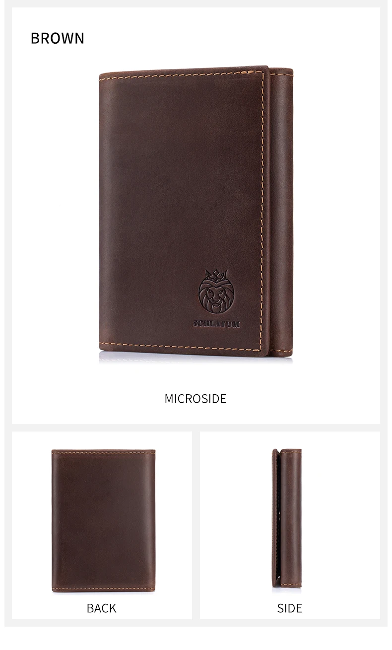 RFID Blocking Genuine Leather Wallet for Men Vintage Thin Trifold Credit Card Holder With ID Window Bill Compartment