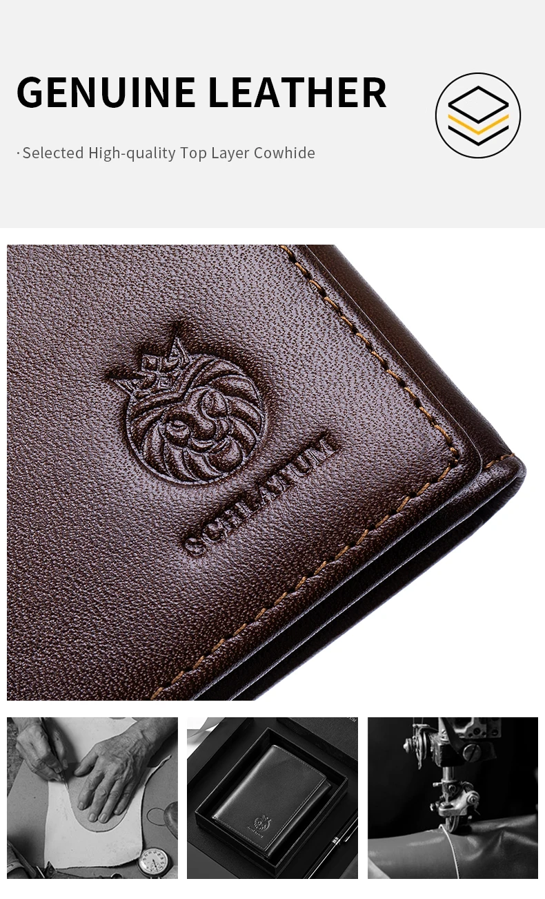 RFID Blocking Genuine Leather Wallet for Men Vintage Thin Trifold Credit Card Holder With ID Window Bill Compartment
