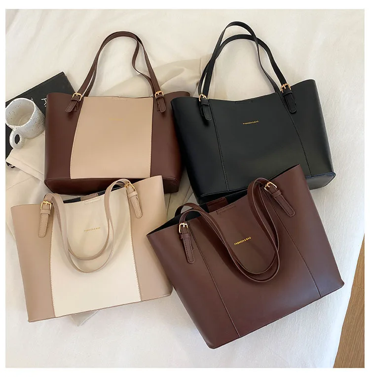 Minimalist Tote Bag with Detachable Inner Pouch Gold Hardware Large Capacity Shoulder Purse for Women Commuter Work Handbag